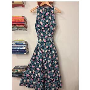 Vintage 90s Floral Sleeveless Maxi Dress with Belt Size 5/6